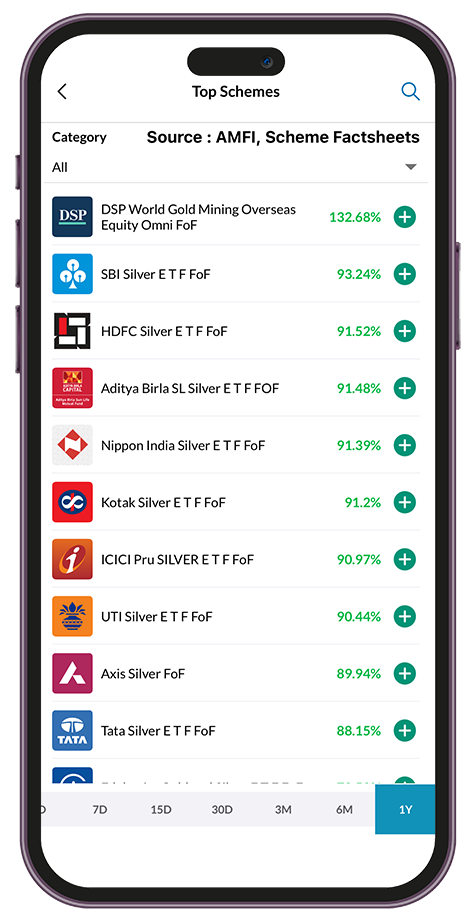 Mobile App displaying Choose your fund