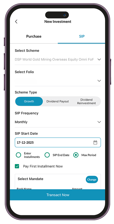 Mobile app displaying Decide how to invest